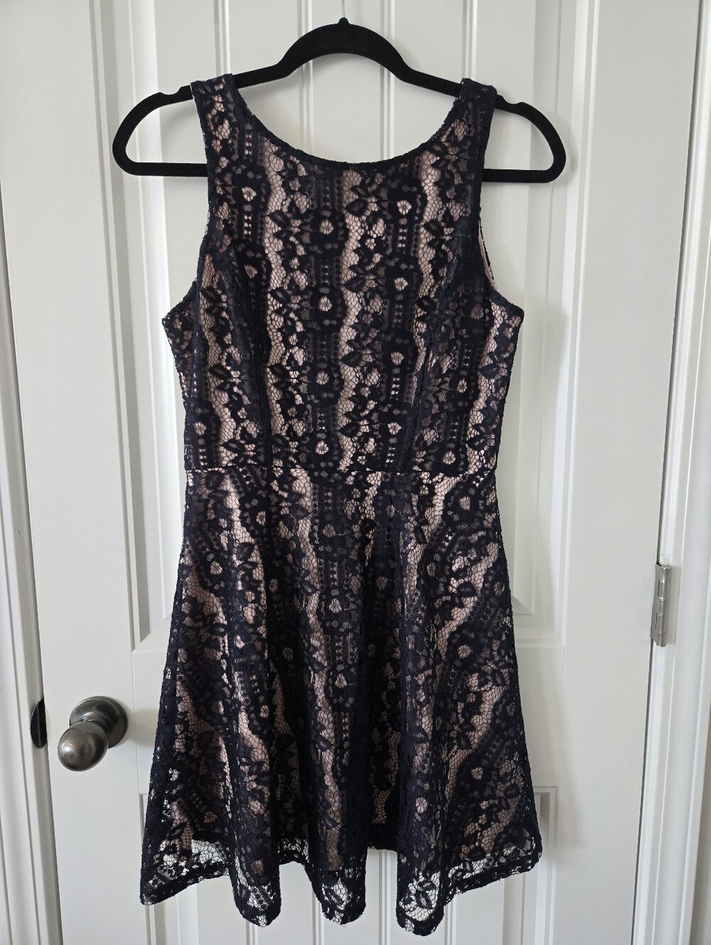 Speechless Navy Lace Dress with Blush Underlay